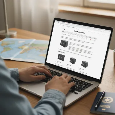 Person researching portable safe boxes on a laptop